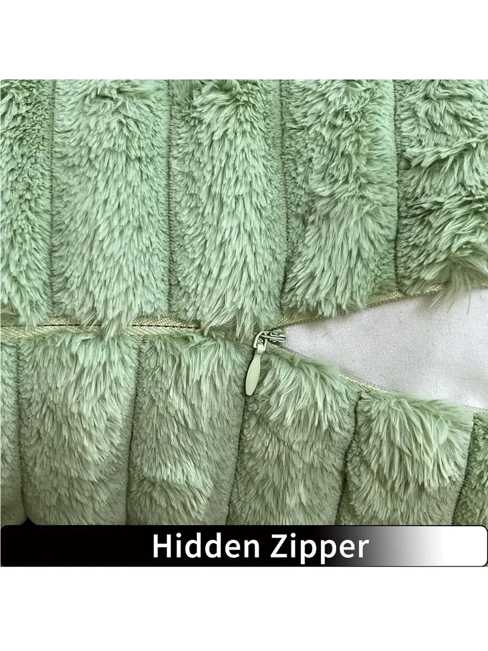 Faux Fur Plush Decorative Soft Plush Double-Sided Striped Light Green 18x18